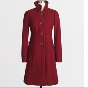 J. Crew Factory Wool Blend Uptown City Burgundy Coat Size 10 Ruffle Collar